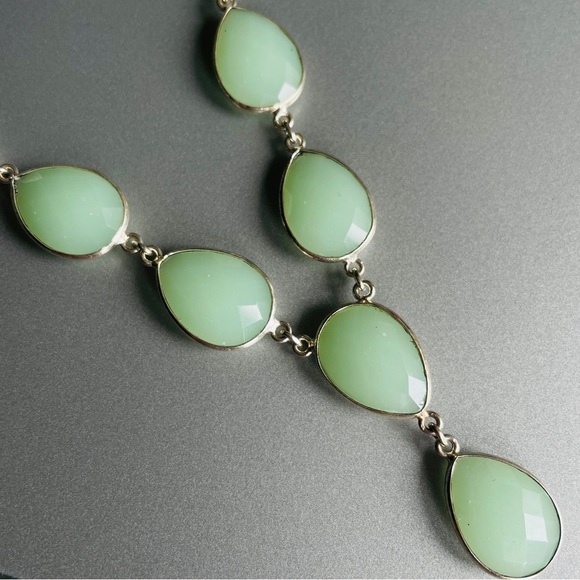 Natural Faceted Green Chalcedony Sterling Silver Necklace - Picture 4 of 7